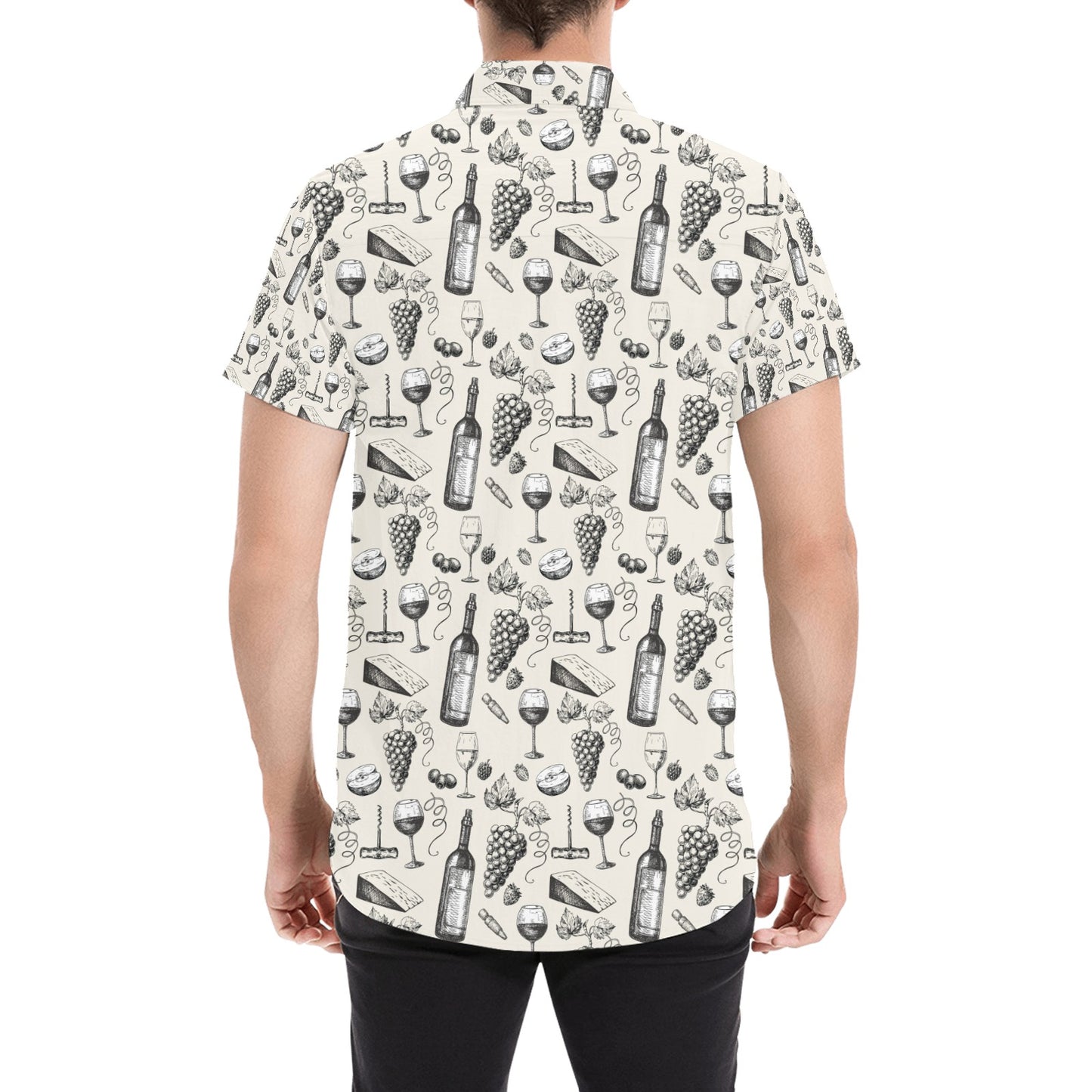 Wine Themed Print Design LKS306 Men Short Sleeve Button Up Shirt