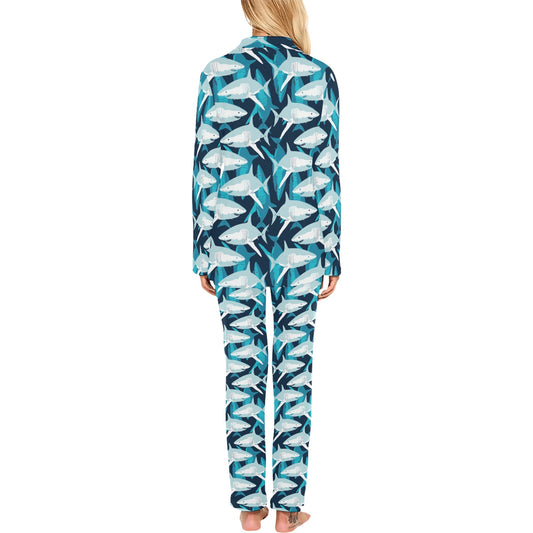 Shark Design Print Women's Long Pajama Set