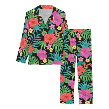 Hibiscus Red Hawaiian Flower Women's Long Pajama Set