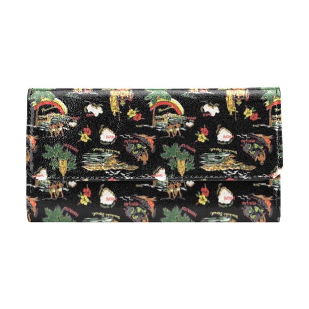 Hawaiian Island Themed Print Women's Trifold Wallet