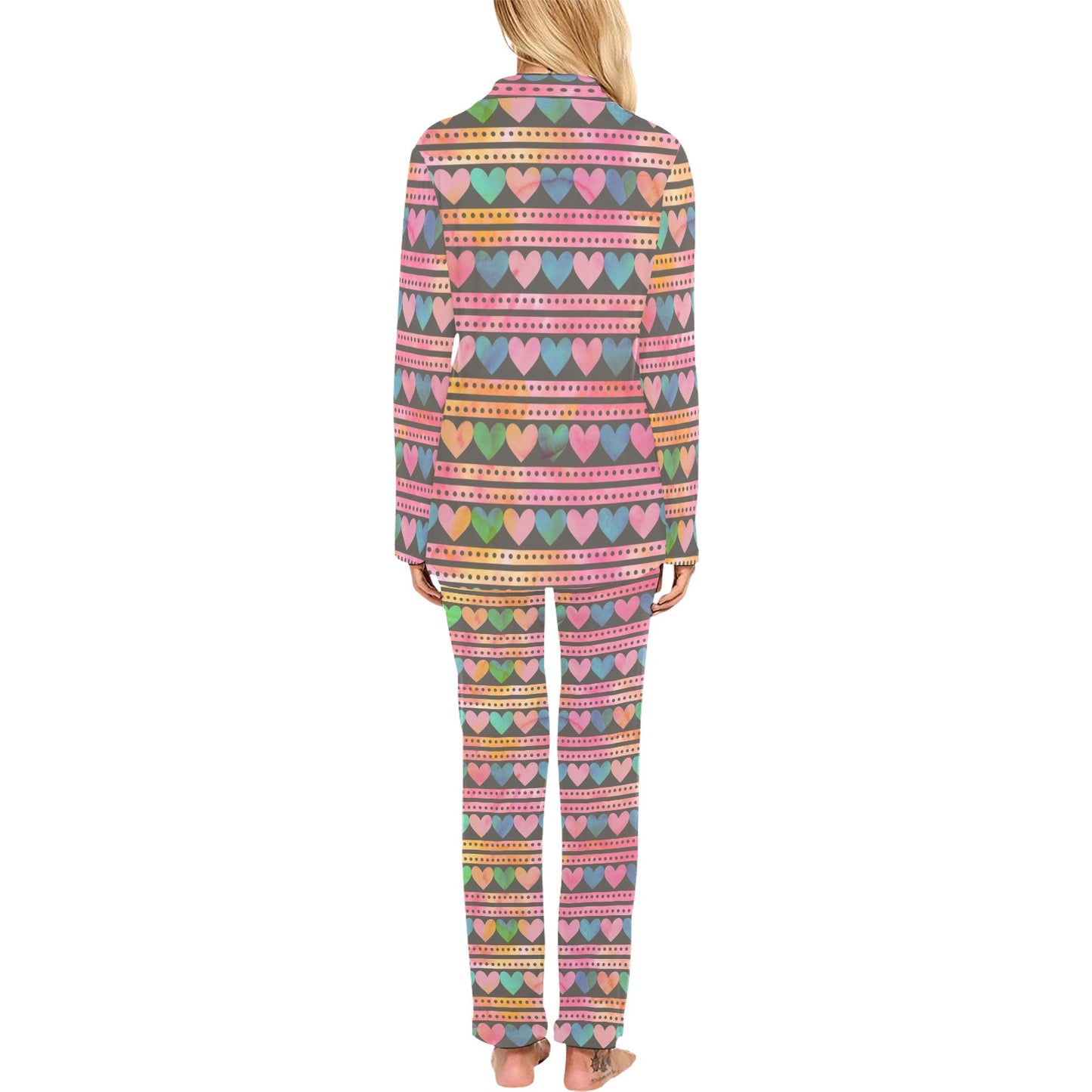 Heart Pattern Print Design HE010 Women's Long Pajama Set
