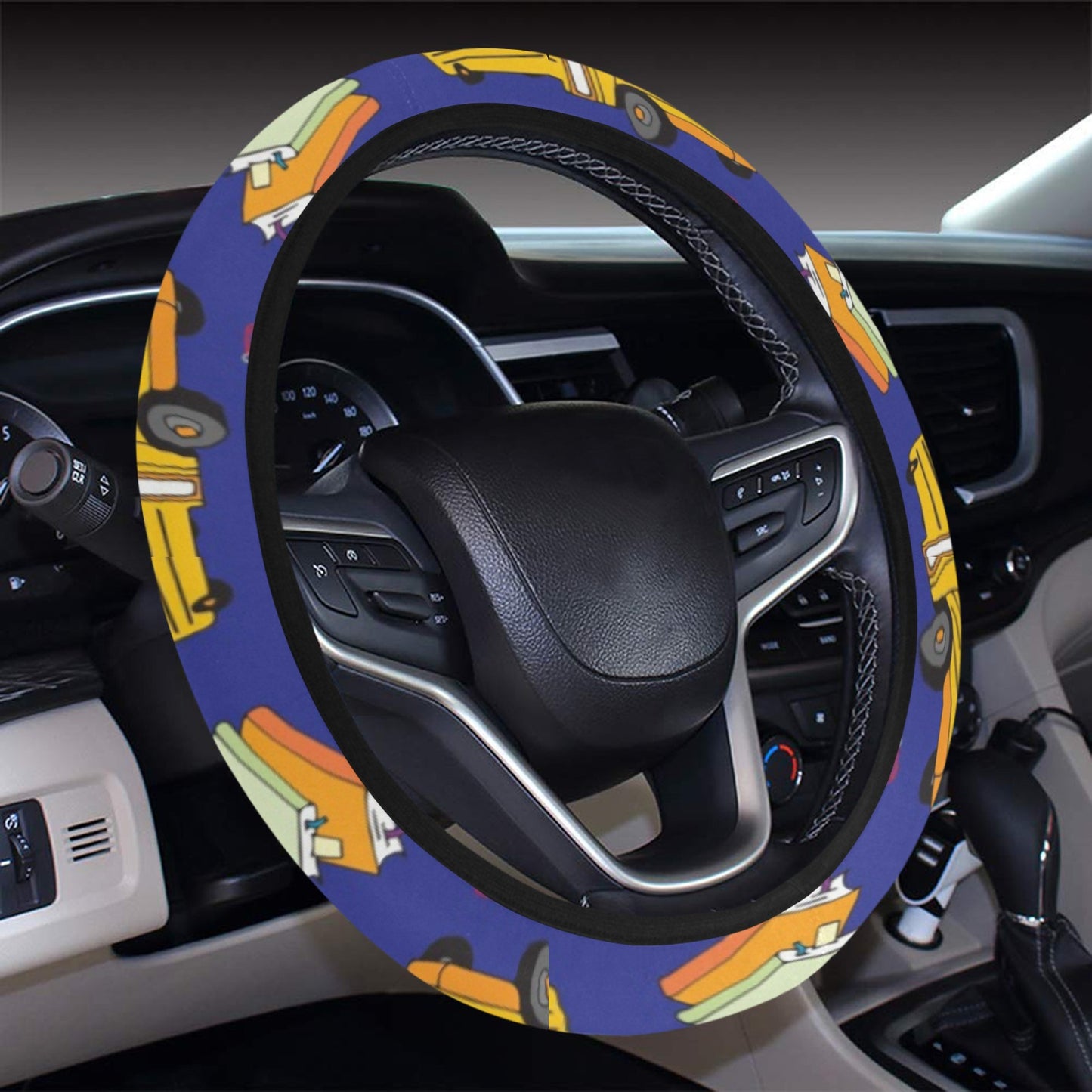 School Bus Print Design LKS307 Steering Wheel Cover with Elastic Edge