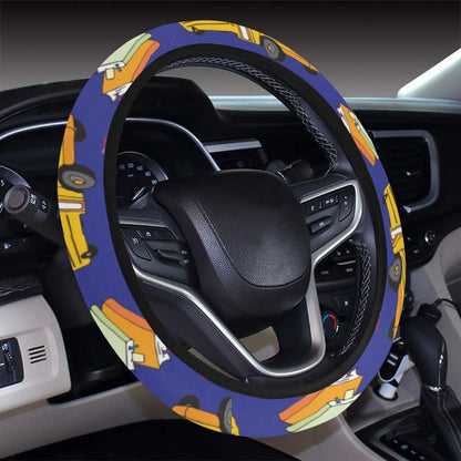 School Bus Print Design LKS307 Steering Wheel Cover with Elastic Edge