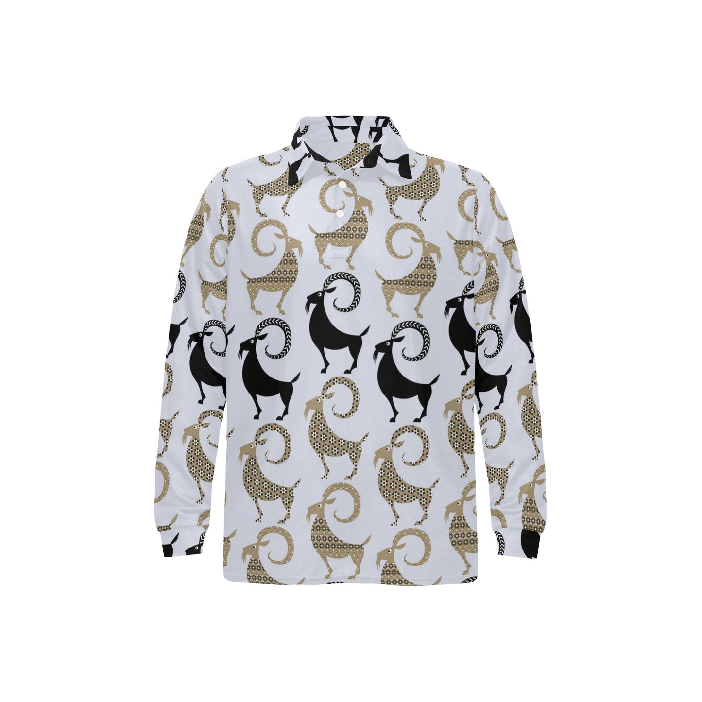 Goat Pattern Print Design 03 Long Sleeve Polo Shirt For Men's