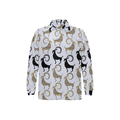 Goat Pattern Print Design 03 Long Sleeve Polo Shirt For Men's