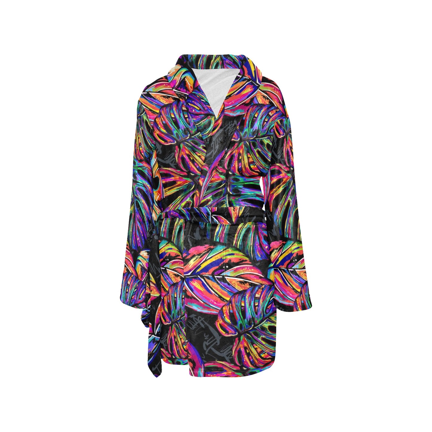 Neon Color Tropical Palm Leaves Women's Fleece Robe