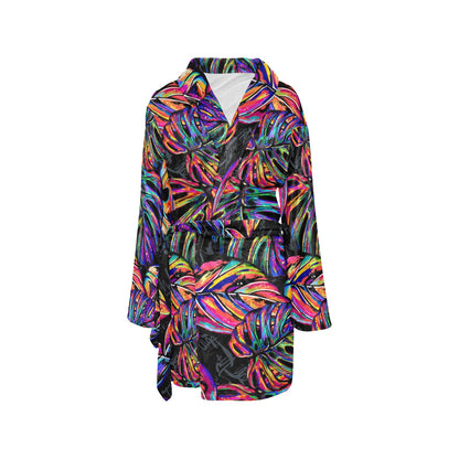 Neon Color Tropical Palm Leaves Women's Fleece Robe