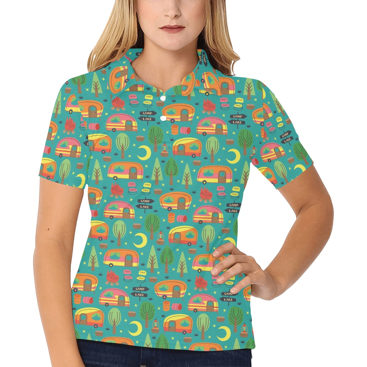 Camping Camper Pattern Print Design 05 Women's Polo Shirt