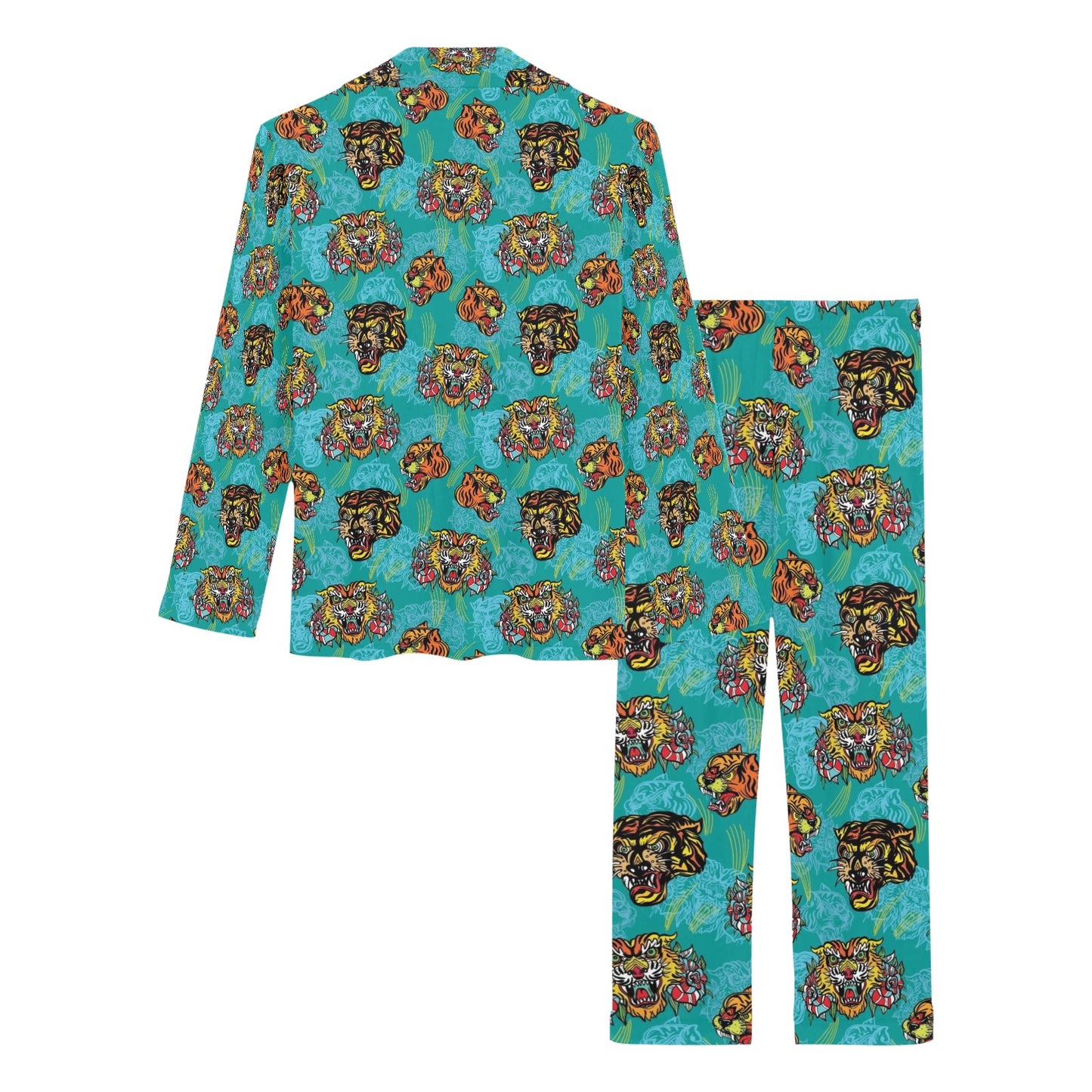 Tattoo Tiger Head Print Design LKS304 Women's Long Pajama Set