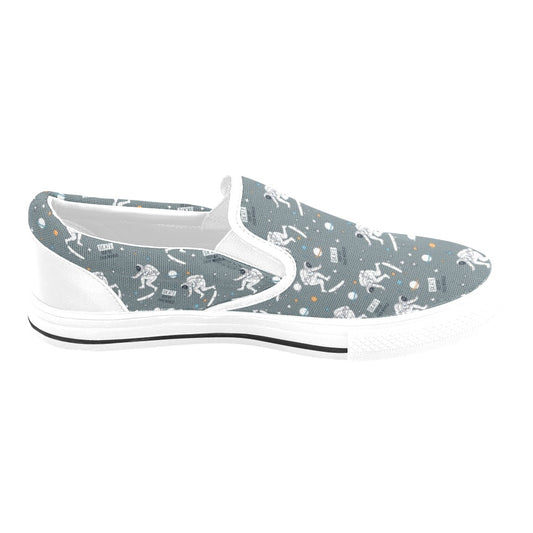 Skateboard Print Design LKS306 White Slip Ons Canvas Women's Shoes