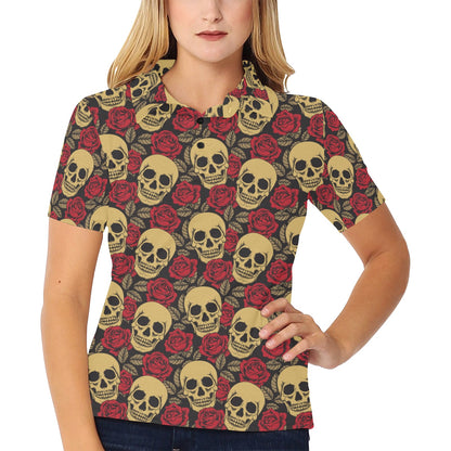 Skull And Roses Print Design LKS302 Women's Polo Shirt