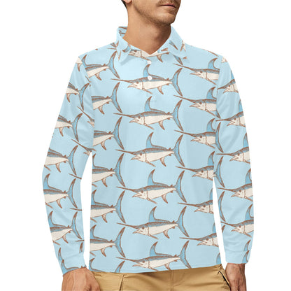 Swordfish Pattern Print Design 01 Long Sleeve Polo Shirt For Men's