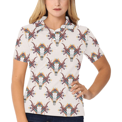 Buffalo Head Pattern Print Design 02 Women's Polo Shirt