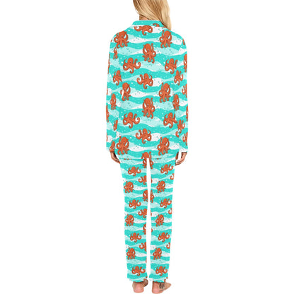 Octopus Cute Design Print Themed Women's Long Pajama Set