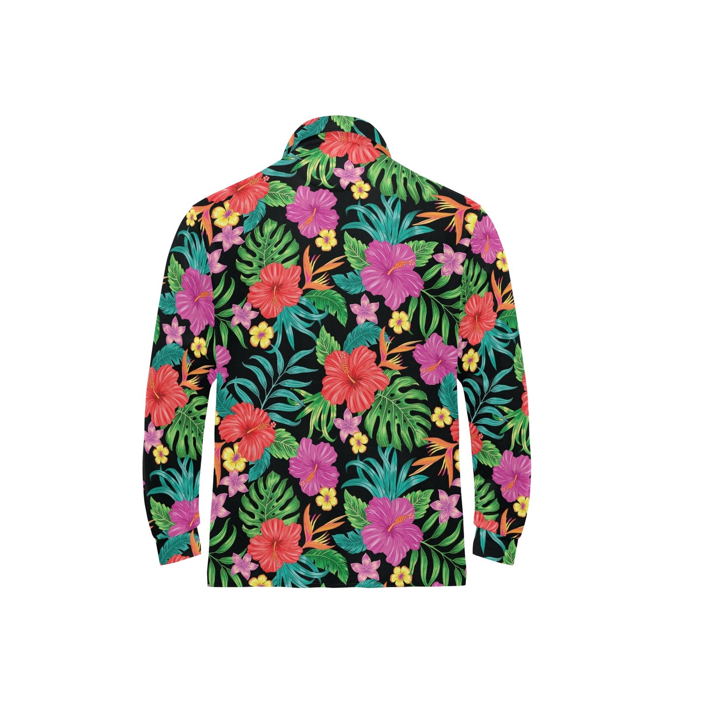 Hibiscus Red Hawaiian Flower Long Sleeve Polo Shirt For Men's