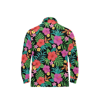 Hibiscus Red Hawaiian Flower Long Sleeve Polo Shirt For Men's