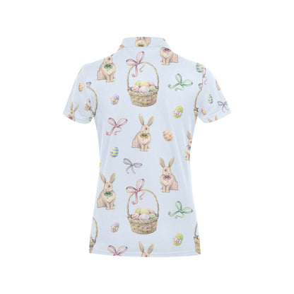 Rabbit Easter Eggs Pattern Print Design 03 Women's Polo Shirt