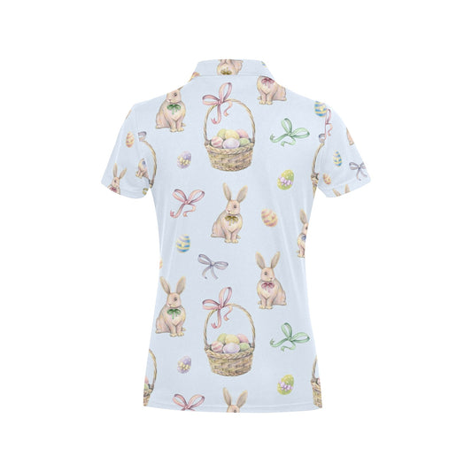 Rabbit Easter Eggs Pattern Print Design 03 Women's Polo Shirt