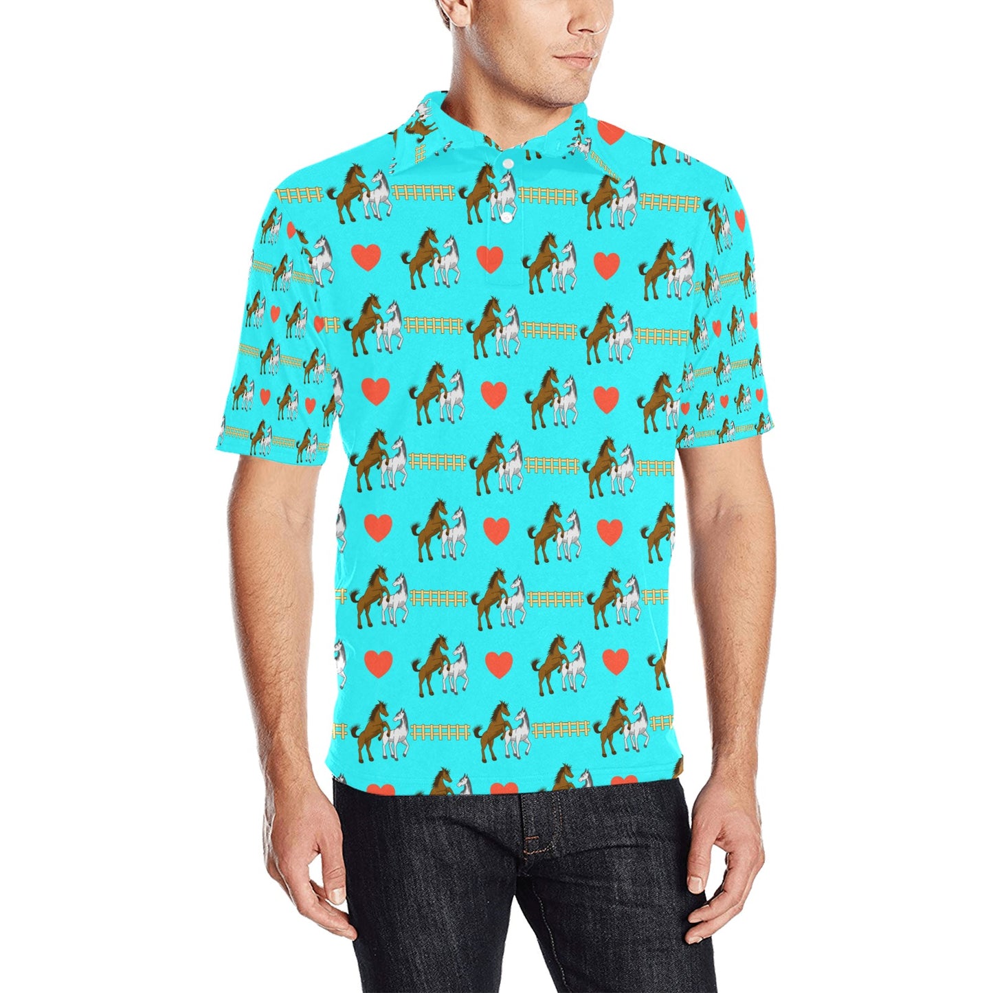 Horse Couple Love Print Design LKS309 Men Polo Shirt