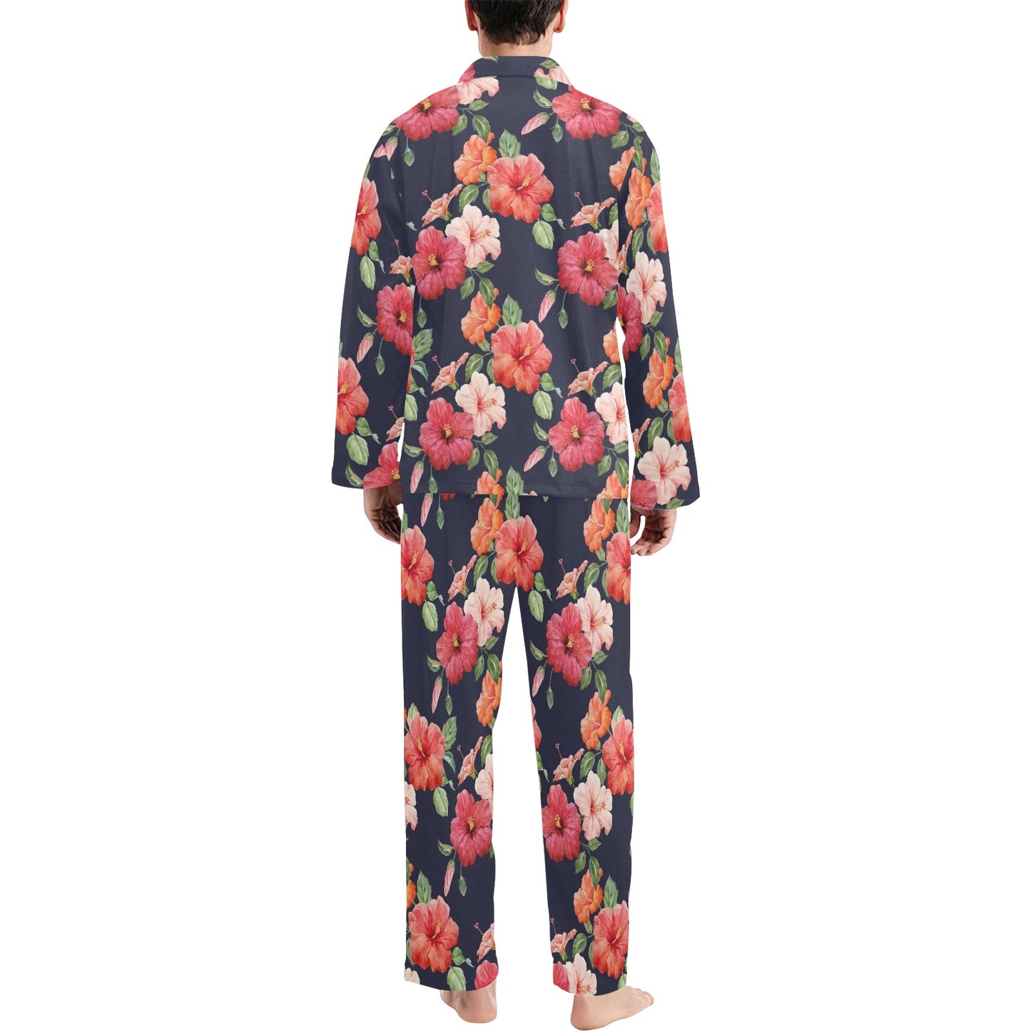 Tropical Flower Pattern Print Design TF020 Men's Long Pajama Set