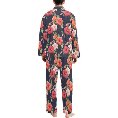 Tropical Flower Pattern Print Design TF020 Men's Long Pajama Set