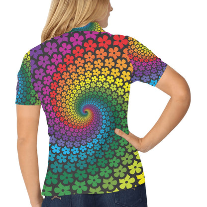 Flower Power Rainbow Spiral Print Women's Polo Shirt