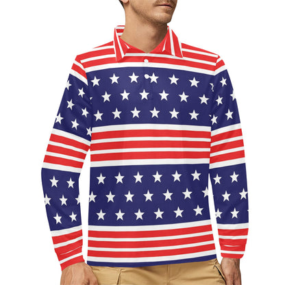 Patriotic Pattern Print Design A04 Long Sleeve Polo Shirt For Men's