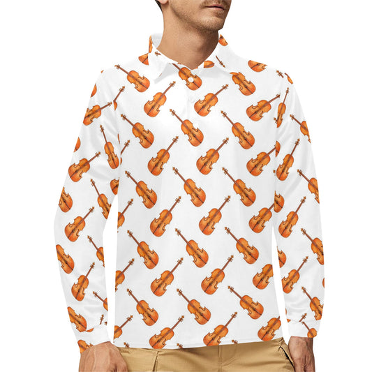 Violin Print Design LKS401 Long Sleeve Polo Shirt For Men's