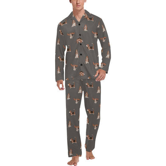 Basset Hound Pattern Print Design 03 Men's Long Pajama Set