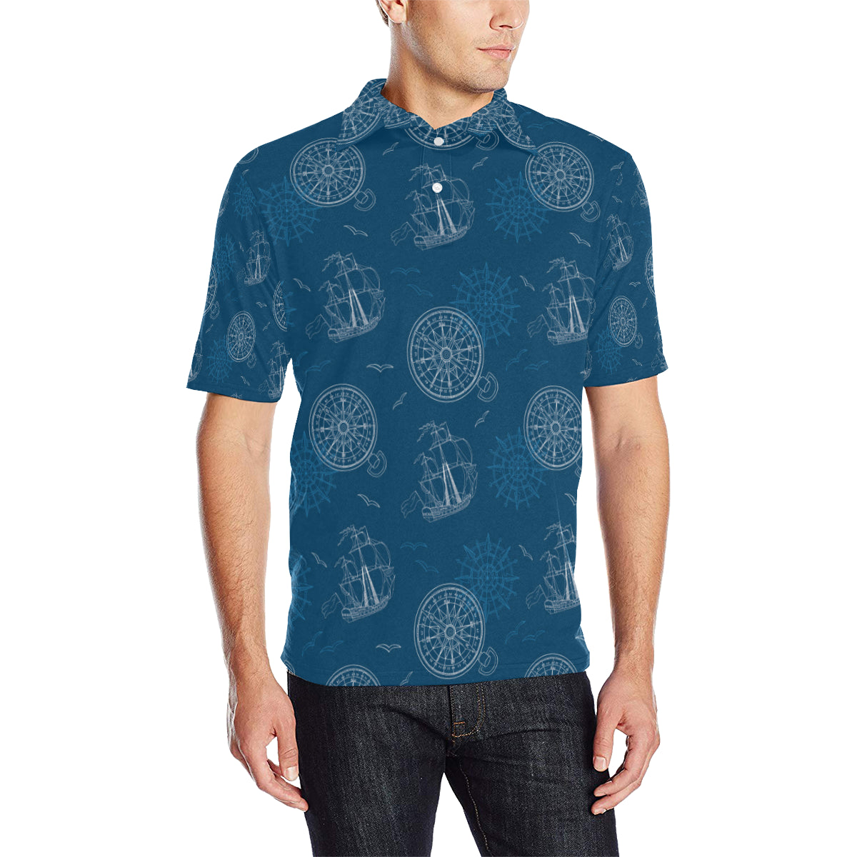 Nautical Pattern Print Design A04 Men Polo Shirt