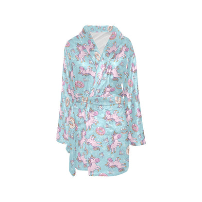 Donut Unicorn Pattern Print Design DN016 Women's Fleece Robe