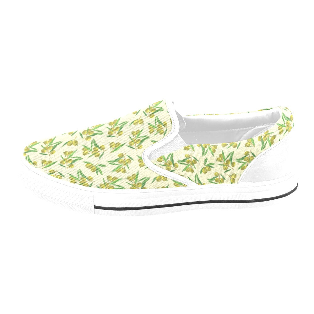 Olive Print Design LKS302 White Slip Ons Canvas Women's Shoes