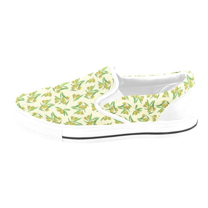Olive Print Design LKS302 White Slip Ons Canvas Women's Shoes