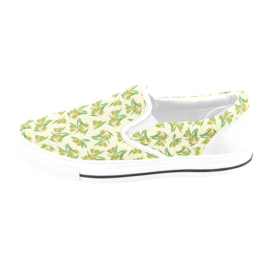 Olive Print Design LKS302 White Slip Ons Canvas Women's Shoes