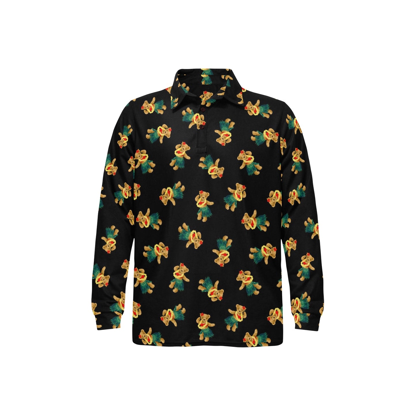 Hula Bear Pattern Print Design 06 Long Sleeve Polo Shirt For Men's