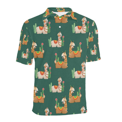Llama Cactus Pattern Print Design 07 Men Polo Shirt