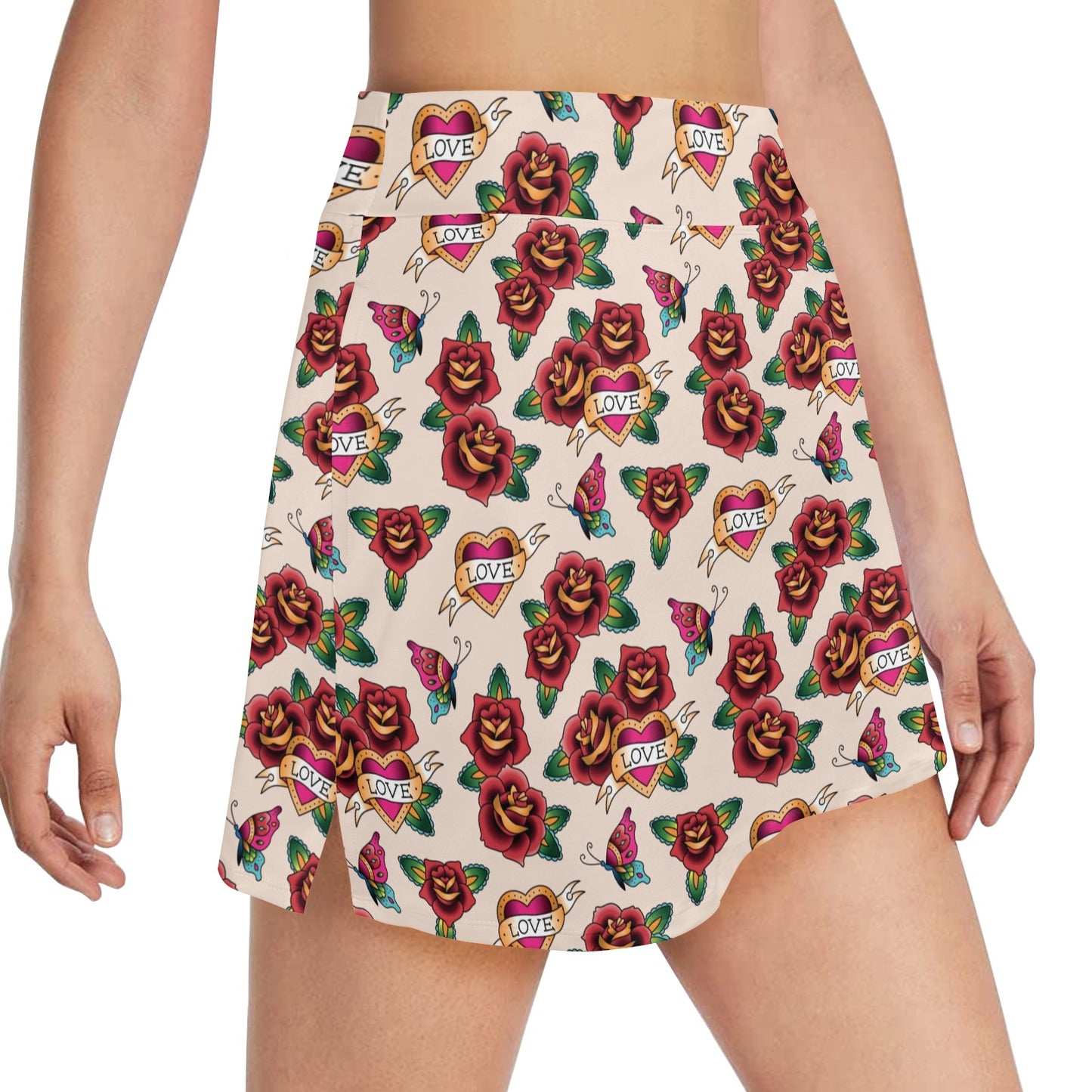 Tattoo Rose Print Design LKS302 17" Golf & Pickleball Skort with Pockets