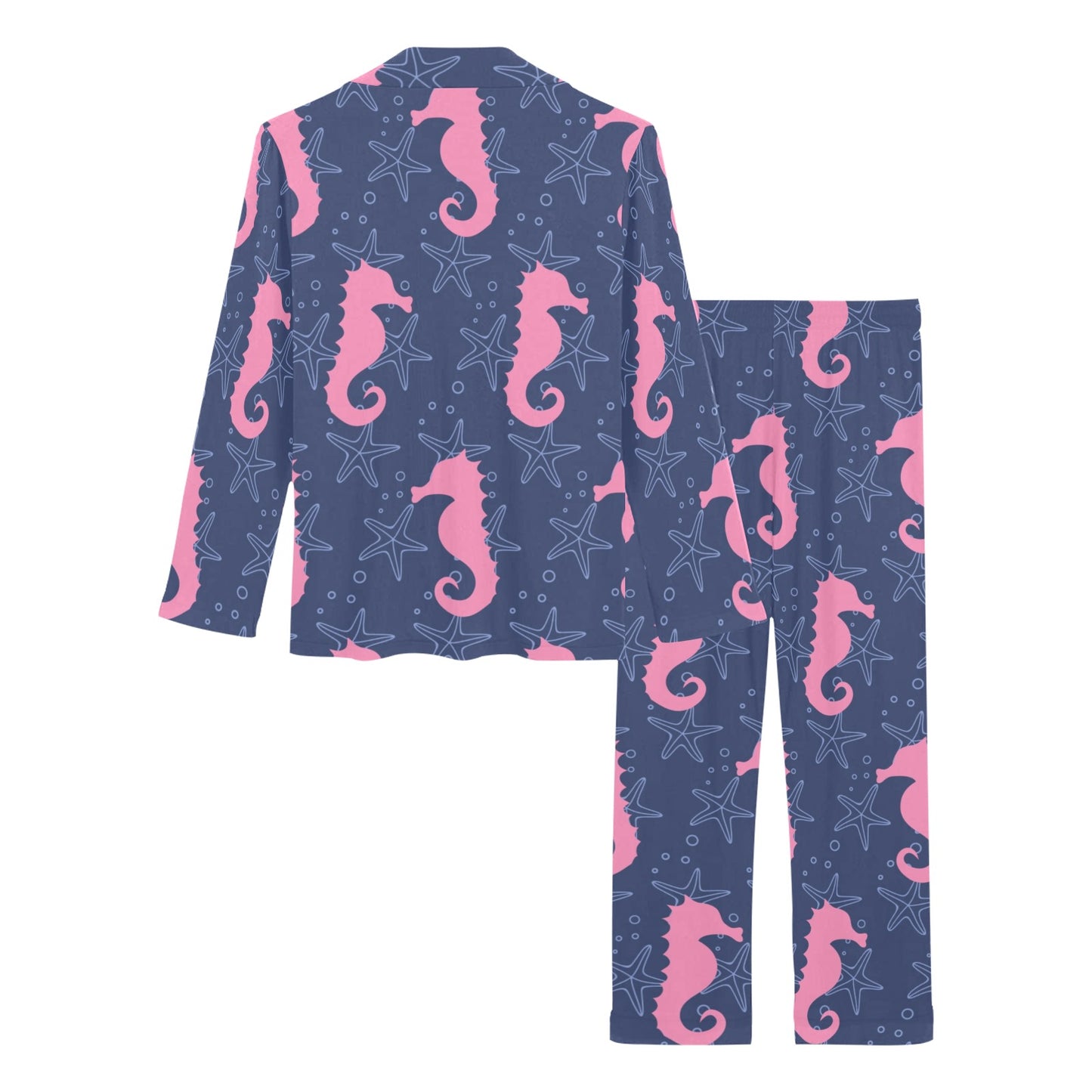 SeaHorse Pink Pattern Print Design 02 Women's Long Pajama Set