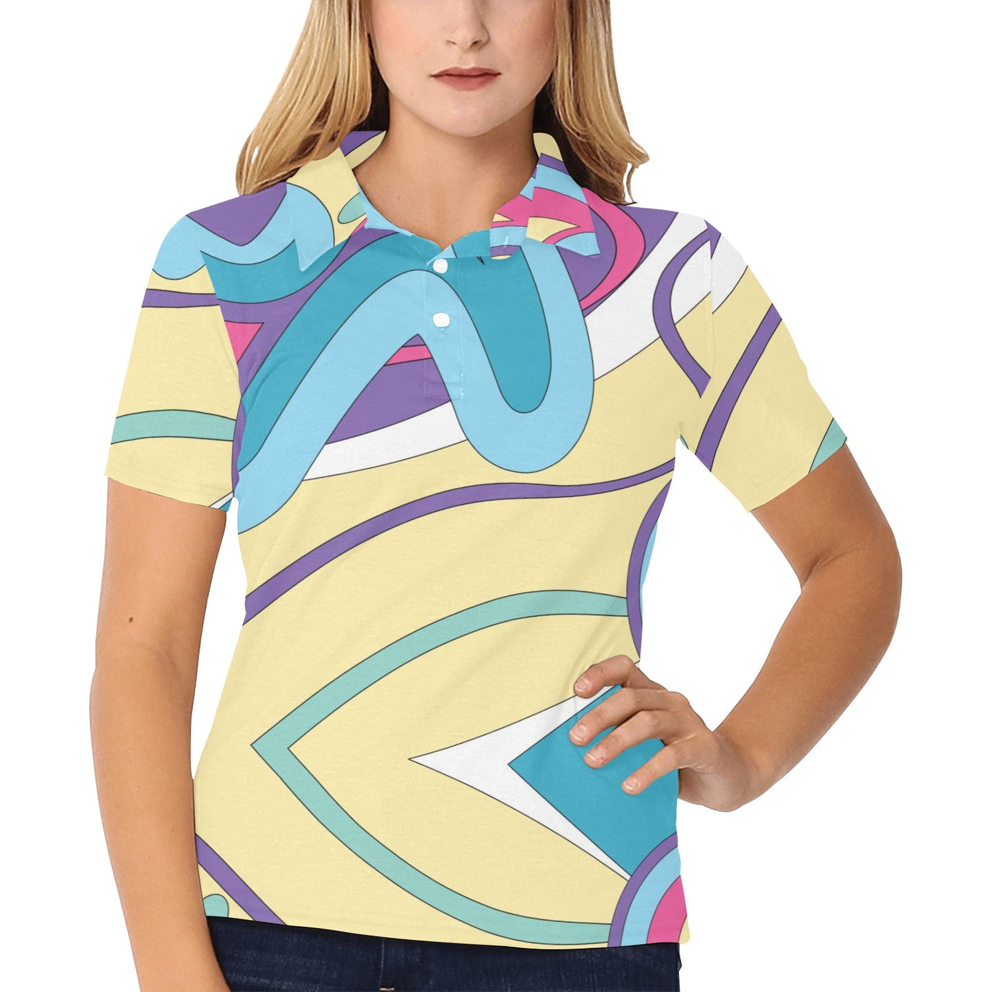 Funky Retro Pattern Print Design A01 Women's Polo Shirt