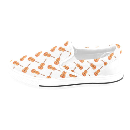 Violin Print Design LKS401 White Slip Ons Canvas Women's Shoes