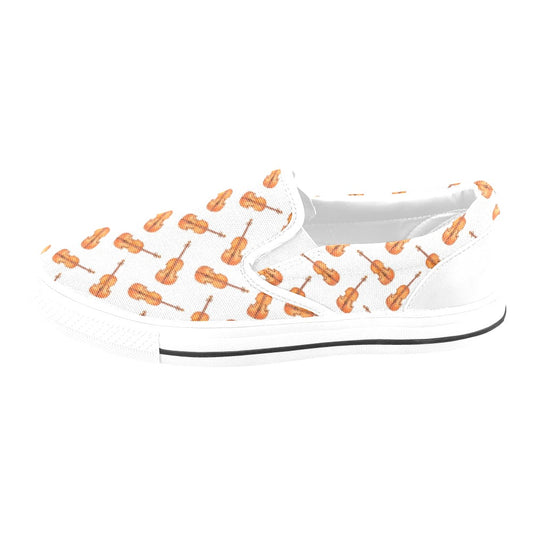 Violin Print Design LKS401 White Slip Ons Canvas Women's Shoes