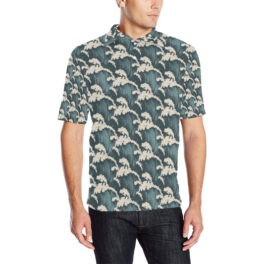 Wave Art Print Men Polo Shirt