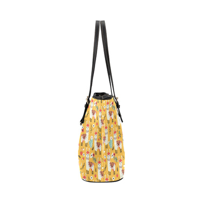 Llama Cute Themed Print Leather Tote Bag