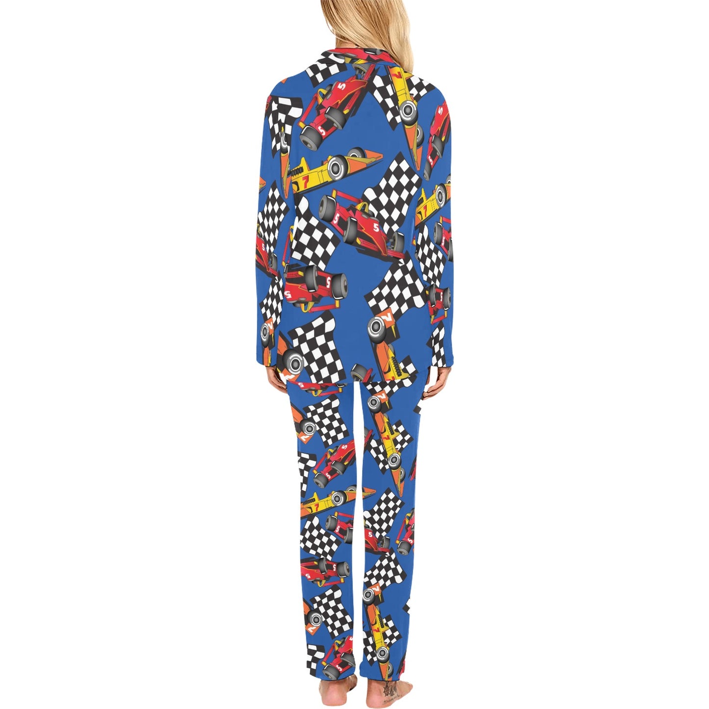 Racing Pattern Print Design A01 Women's Long Pajama Set