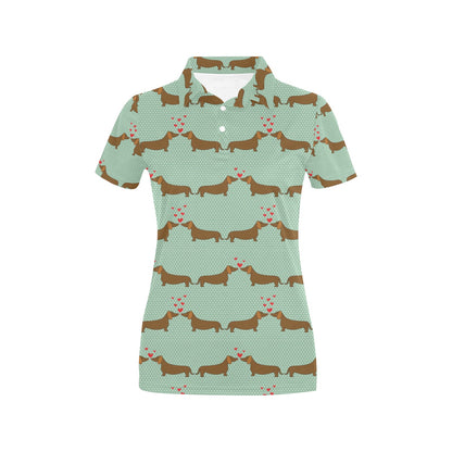Dachshund Pattern Print Design 02 Women's Polo Shirt