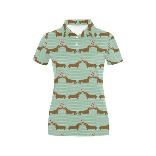 Dachshund Pattern Print Design 02 Women's Polo Shirt