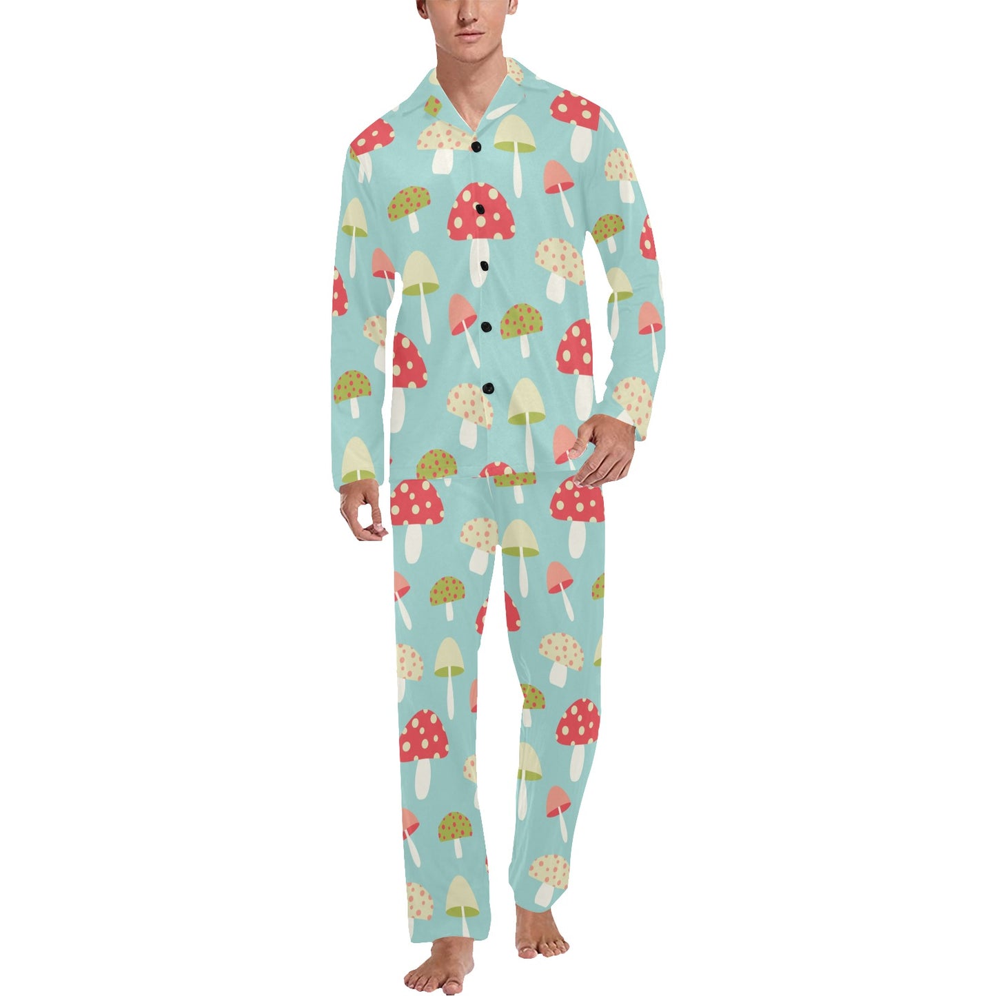 Mushroom Pattern Print Design A01 Men's Long Pajama Set