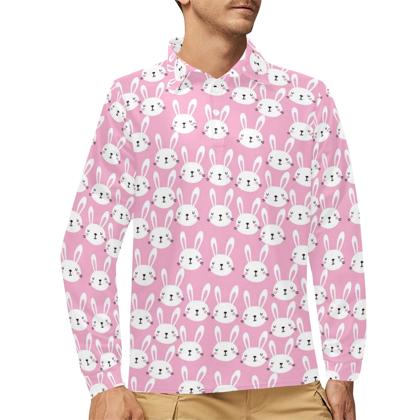 Rabbit Print Design LKS401 Long Sleeve Polo Shirt For Men's