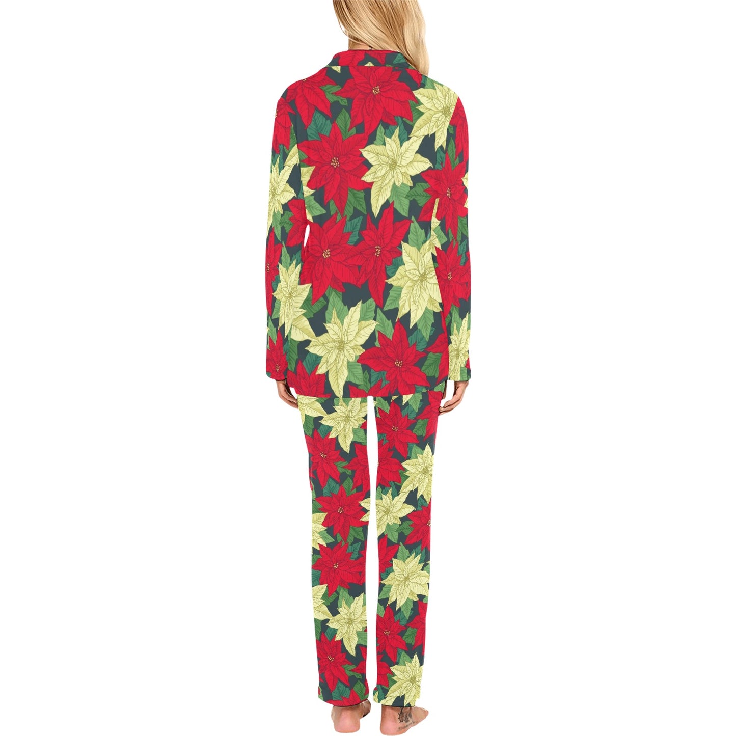 Poinsettia Pattern Print Design POT06 Women's Long Pajama Set