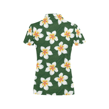 White Plumeria Pattern Print Design PM020 Women's Polo Shirt